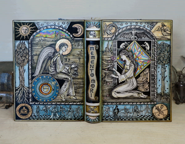 Handpainted Leather Journal / Blank Book with Original Artwork - Memento Mori, One of a Kind