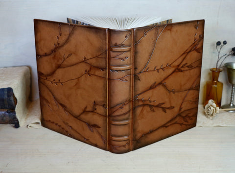 Brown leather journal with tooled floral decoration. One of a kind. Return to Nature II