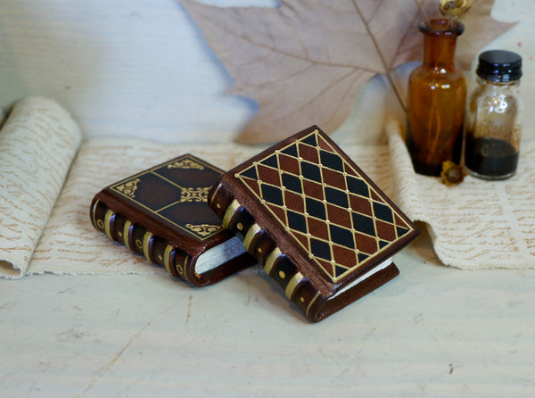 Miniature leather journals, Set of 2 small books. Vintage Duo