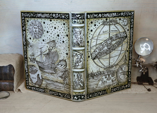 Handpainted Leather Journal, One of a Kind blank book on astrology - The Ancient Times