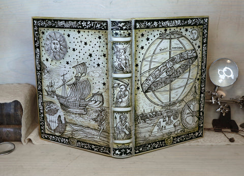 Handpainted Leather Journal, One of a Kind blank book on astrology - The Ancient Times