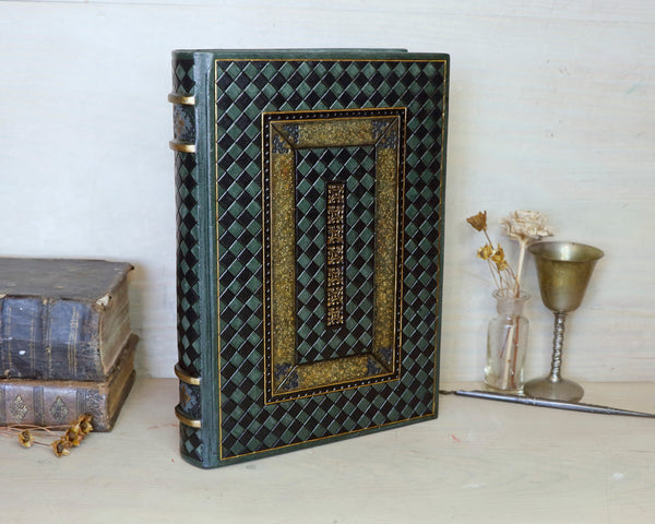 Gray Green Leather Journal with Tooled Decoration - Dreaming is Golden