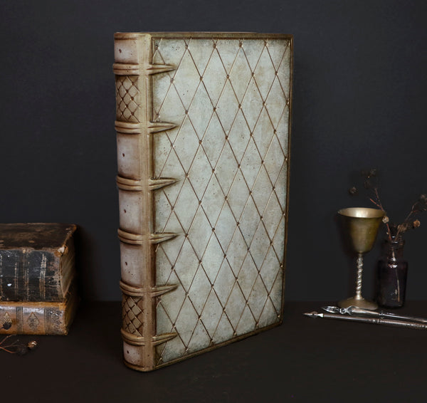 Large leather journal, Antiqued gold and white diamond pattern, tooled decoration - Ancient Tales