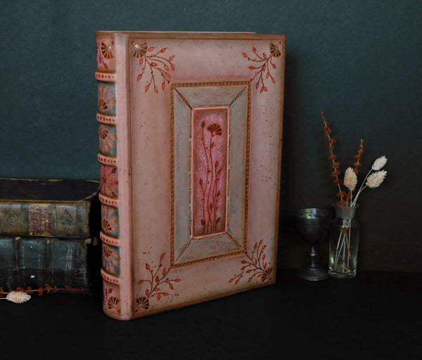 Dusty Pink Leather Journal with floral decoration. Echoes in Bloom. One of a kind