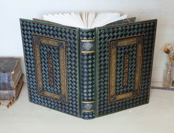 Gray Green Leather Journal with Tooled Decoration - Dreaming is Golden