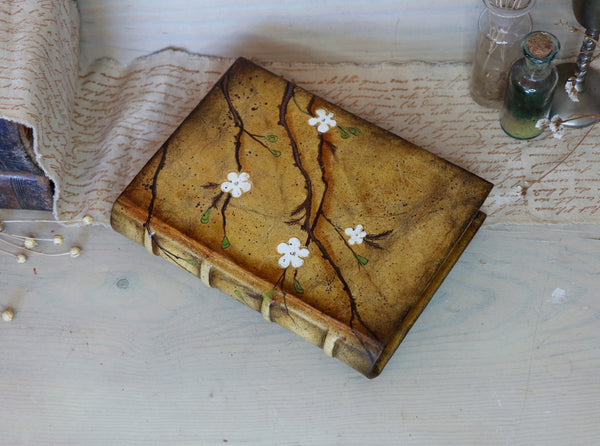 Leather journal with painted decoration and edge decoration -  In Bloom