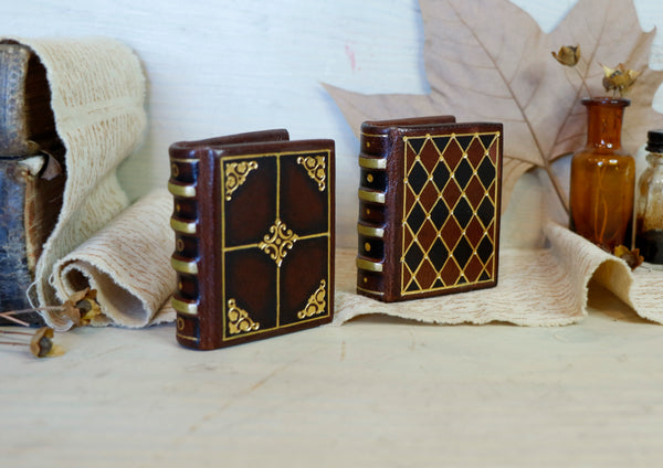 Miniature leather journals, Set of 2 small books. Vintage Duo