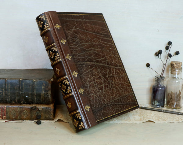 Large leather journal, Worn leather, Gold tooled decoration. The Old Book