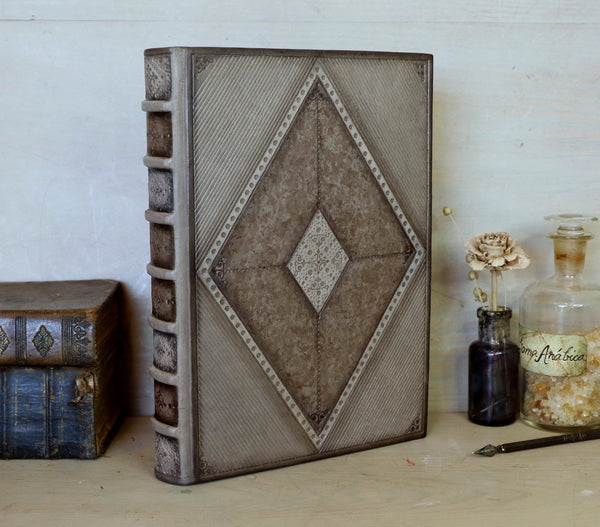 Brown leather journal with blind tooled decoration, Monochrome Textures