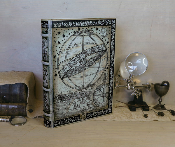 Handpainted Leather Journal, One of a Kind blank book on astrology - The Ancient Times