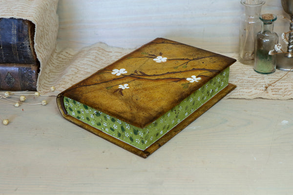 Leather journal with painted decoration and edge decoration -  In Bloom