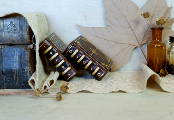 Miniature leather journals, Set of 2 small books. Vintage Duo