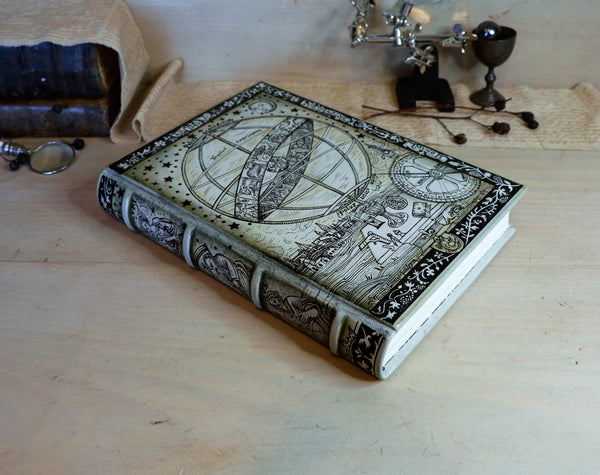 Handpainted Leather Journal, One of a Kind blank book on astrology - The Ancient Times