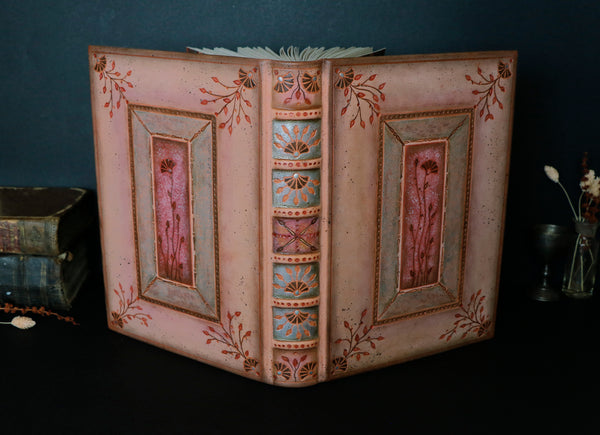 Dusty Pink Leather Journal with floral decoration. Echoes in Bloom. One of a kind