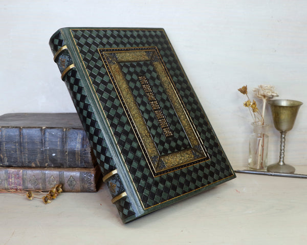 Gray Green Leather Journal with Tooled Decoration - Dreaming is Golden