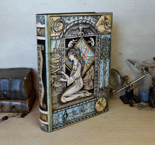 Handpainted Leather Journal / Blank Book with Original Artwork - Memento Mori, One of a Kind