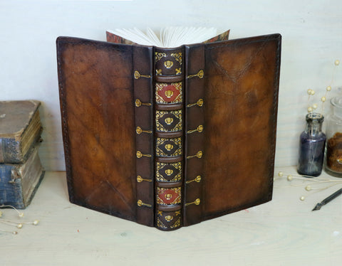 Vintage leather journal, Gold tooled decoration - Amber Memories