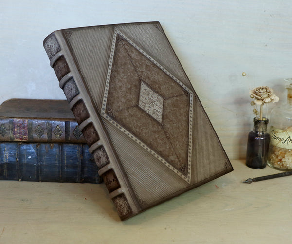 Brown leather journal with blind tooled decoration, Monochrome Textures