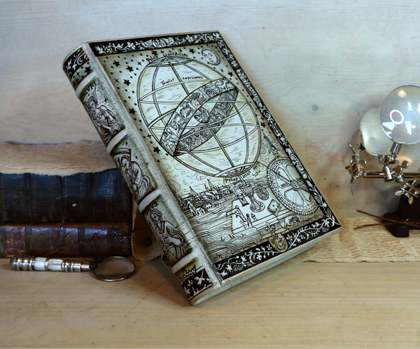 Handpainted Leather Journal, One of a Kind blank book on astrology - The Ancient Times