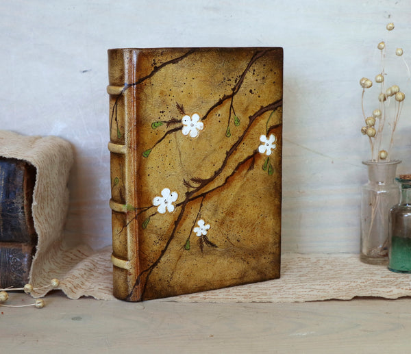 Leather journal with painted decoration and edge decoration -  In Bloom