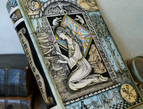 Handpainted Leather Journal / Blank Book with Original Artwork - Memento Mori, One of a Kind