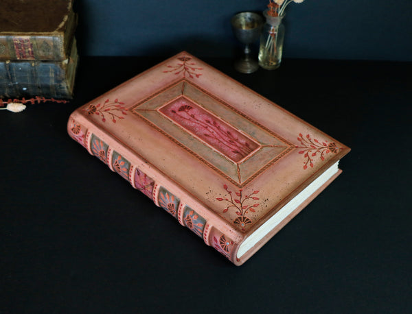 Dusty Pink Leather Journal with floral decoration. Echoes in Bloom. One of a kind