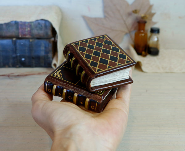 Miniature leather journals, Set of 2 small books. Vintage Duo