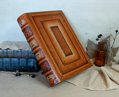 Orange and Brown Leather Journal with hand tooled decoration - Copper Shine