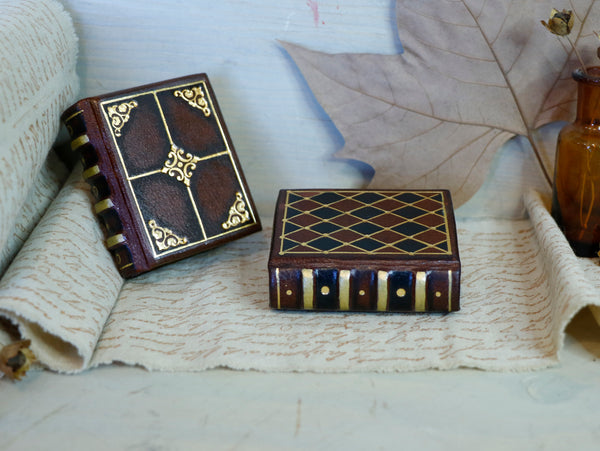 Miniature leather journals, Set of 2 small books. Vintage Duo