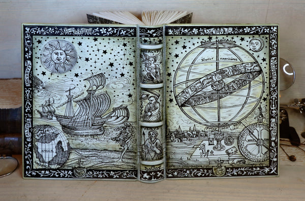 Handpainted Leather Journal, One of a Kind blank book on astrology - The Ancient Times