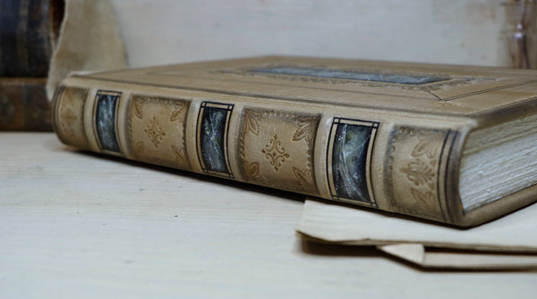 Brown Leather Journal with tooled and hand painted decoration - Cozy Days