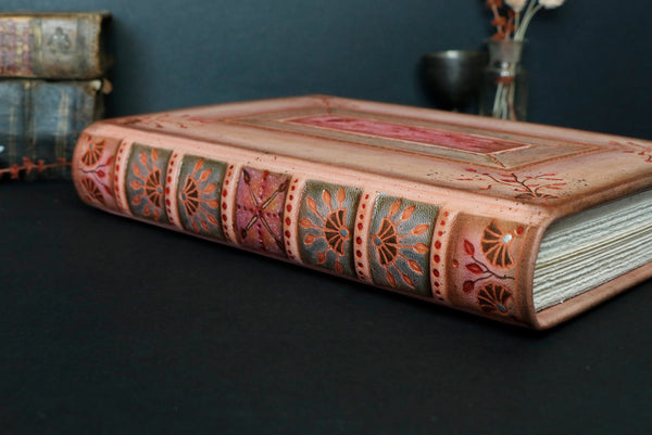 Dusty Pink Leather Journal with floral decoration. Echoes in Bloom. One of a kind