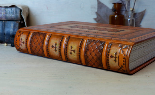 Orange and Brown Leather Journal with hand tooled decoration - Copper Shine