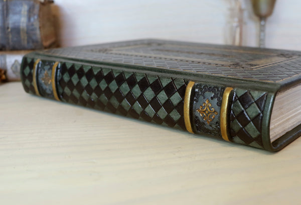 Gray Green Leather Journal with Tooled Decoration - Dreaming is Golden