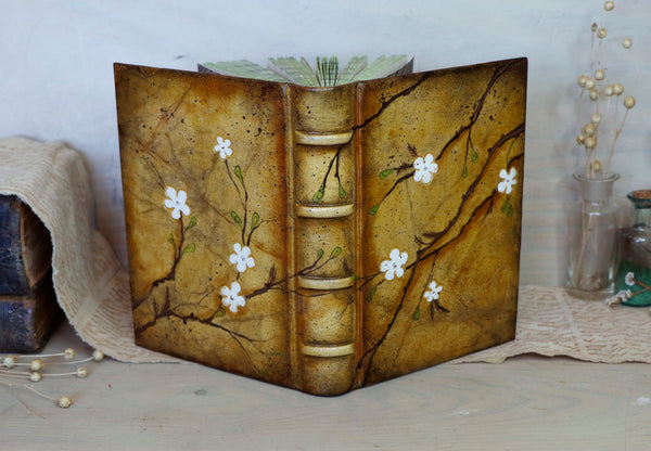 Leather journal with painted decoration and edge decoration -  In Bloom