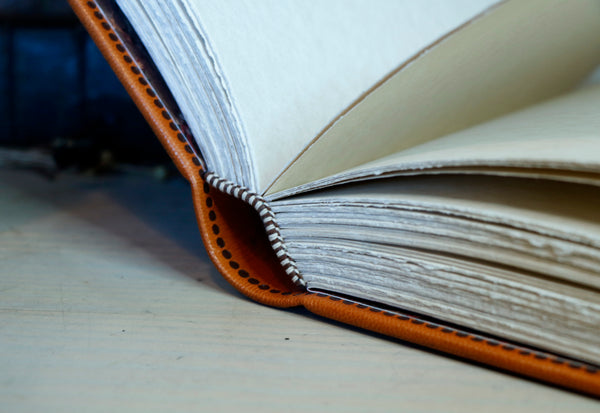 Orange and Brown Leather Journal with hand tooled decoration - Copper Shine