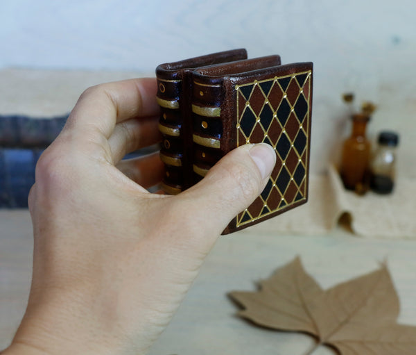 Miniature leather journals, Set of 2 small books. Vintage Duo