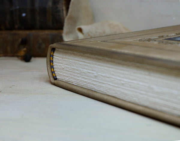 Brown Leather Journal with tooled and hand painted decoration - Cozy Days