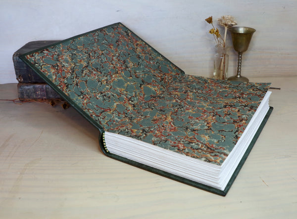 Gray Green Leather Journal with Tooled Decoration - Dreaming is Golden