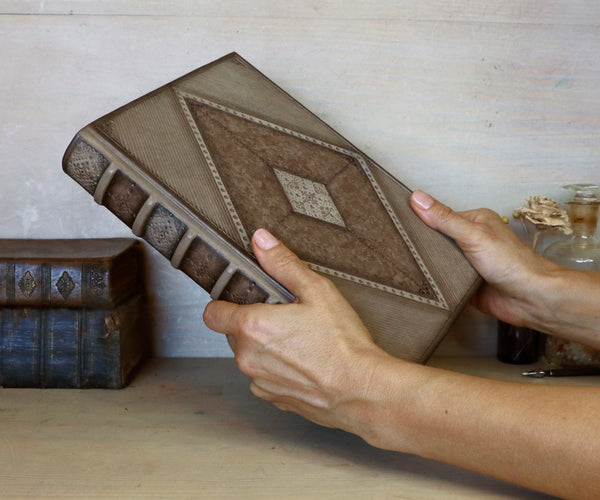 Brown leather journal with blind tooled decoration, Monochrome Textures