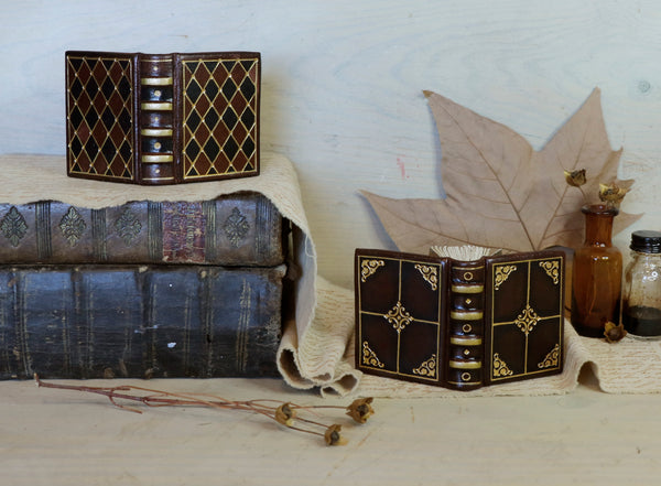 Miniature leather journals, Set of 2 small books. Vintage Duo