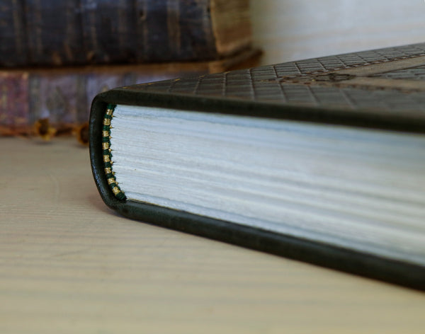 Gray Green Leather Journal with Tooled Decoration - Dreaming is Golden